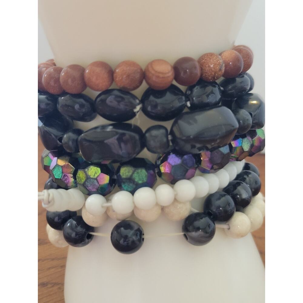 Vtg‎ Glass Plastic Bead Beach Boho Fashion Jewelry magnetic Bracelets Lot of 7 - Picture 6 of 16